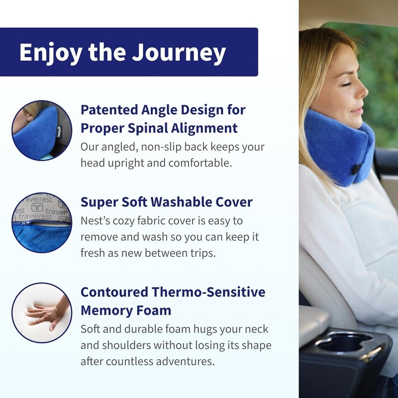 travelrest TRAVELREST Nest Memory Foam Travel Neck Pillow, Advanced Support for Long Flights, Patented Design, Optimal Relaxation, Compact, Ergonomic, and Washable, On-the-Go, Attacthes to Luggage - (Blue, Nest)  - Image 4