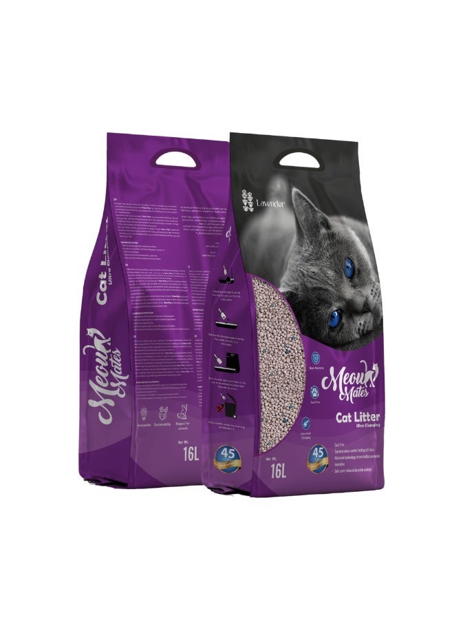 Meow Mates Bentonite Cat Litter – Lavender Scent, 16L Strong Clumping & Odor Control