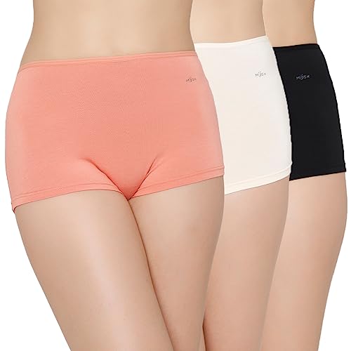 Mush Bamboo Boyshort Bamboo Cotton Panties For Women | Ultra Soft Bamboo Underwear For Women | Breathable, Anti-Odor, Seamless Pack Of 3 (M, Black Peach And Beige) - Image 1