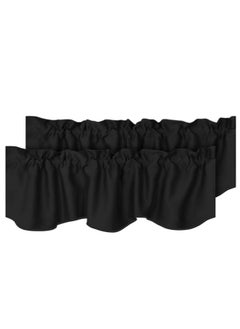 H.VERSAILTEX H.VERSAILTEX 2 Panels Blackout Curtain Valances for Kitchen Windows/Living Room/Bathroom Privacy Protection Rod Pocket Decoration Scalloped Winow Valance Curtains, 52" W x 18" L, Black  - Image 1