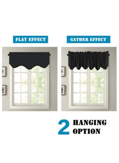 H.VERSAILTEX H.VERSAILTEX 2 Panels Blackout Curtain Valances for Kitchen Windows/Living Room/Bathroom Privacy Protection Rod Pocket Decoration Scalloped Winow Valance Curtains, 52" W x 18" L, Black  - Image 5
