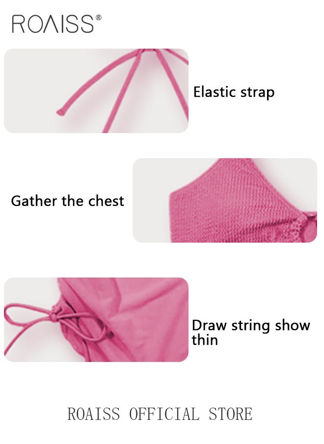 roaiss - 3 Pack Bikini Sets Halter Beachwear Ladies Tankini Swimsuit Hollow Out Beach Skirt Push Up Textured Ring Linked for Swimwear - Image 1