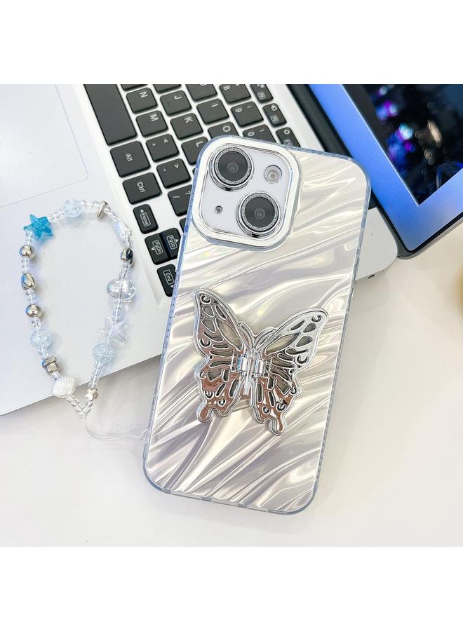 اس-توب جراب لهاتف iPhone 13 مع حزام معصم وغطاء عدسة لامع وملمس وحامل فراشة - Image 1