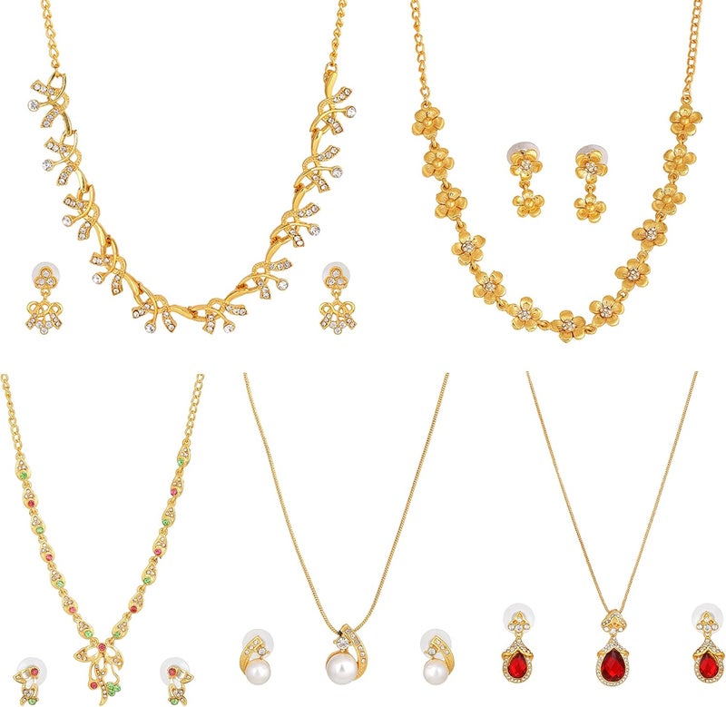 Estele Valentine Gifts For Girlfriend/Wife: Gehena Gold Plated Artistic Necklace Sets With AUStrian Crystals For Women (Combo Of 5) - Image 1