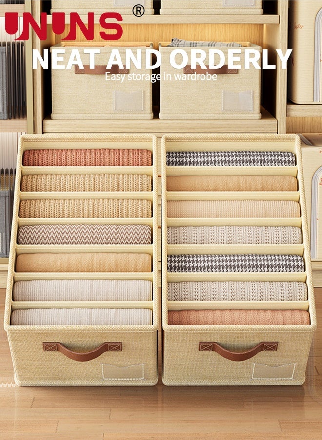 UNUNS 2pc Fabric Storage Bins,Wardrobe Clothes Organizer with 7 Compartments and Upgraded Faux Leather Handle for Clothes Jeans Underwear,Clothes Organizer Boxes for Home Bedroom Office,45X25X18CM - Image 4