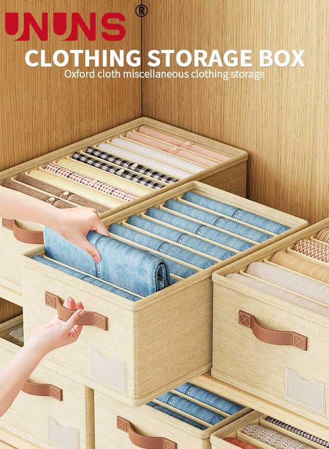UNUNS 2pc Fabric Storage Bins,Wardrobe Clothes Organizer with 7 Compartments and Upgraded Faux Leather Handle for Clothes Jeans Underwear,Clothes Organizer Boxes for Home Bedroom Office,45X25X18CM - Image 2