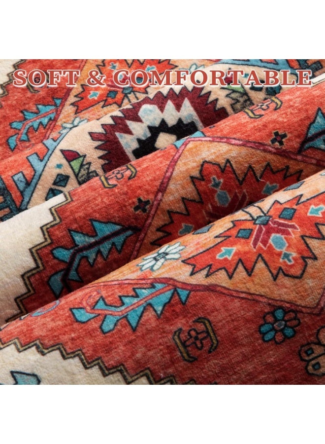YelaJoy Boho Area Rug 5x7 Orange, Washable Large Rugs for Living Room, Ultra Soft Non-Slip Bedroom Rug Print Distressed Vintage Tribal Farmhouse Carpet Rug for Dining Room Dorm Office Home Decor - Image 4