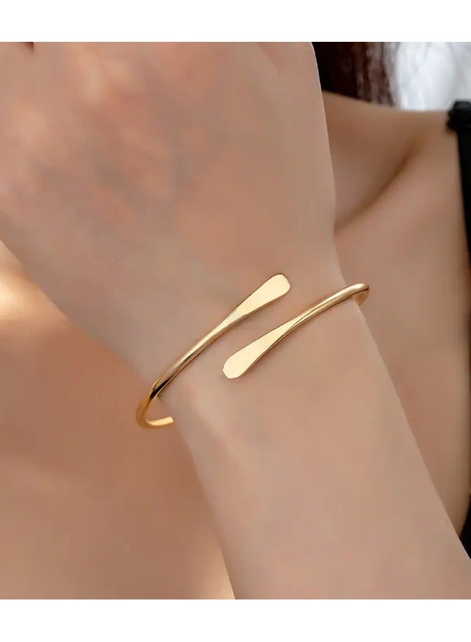Home Clearance Sale Elegant Golden Open Bangle Bracelet, Simple Minimalist Design, Delicate Accessory For Daily Commute And Casual Wear - Image 5
