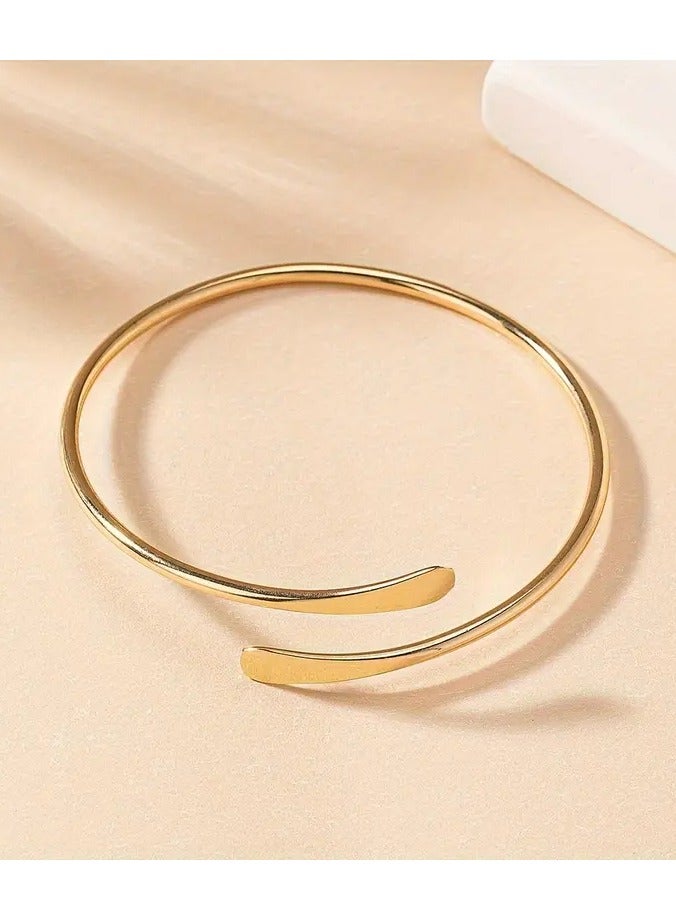 Home Clearance Sale Elegant Golden Open Bangle Bracelet, Simple Minimalist Design, Delicate Accessory For Daily Commute And Casual Wear - Image 4