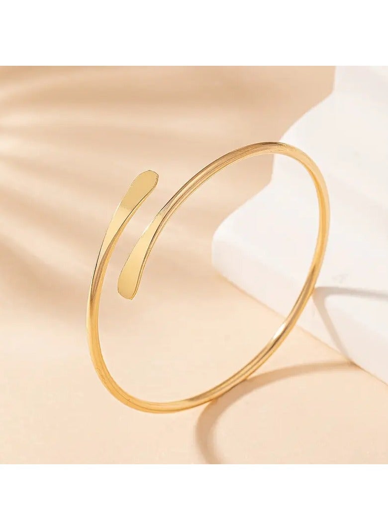 Home Clearance Sale Elegant Golden Open Bangle Bracelet, Simple Minimalist Design, Delicate Accessory For Daily Commute And Casual Wear - Image 3