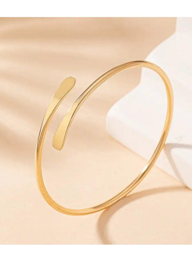 Home Clearance Sale Elegant Golden Open Bangle Bracelet, Simple Minimalist Design, Delicate Accessory For Daily Commute And Casual Wear - Image 2