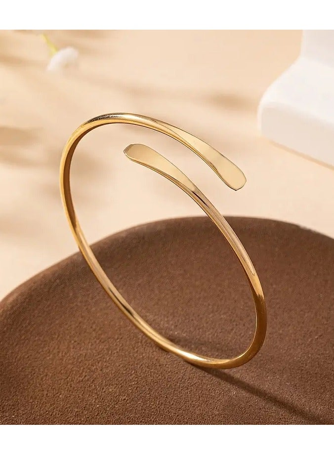 Home Clearance Sale Elegant Golden Open Bangle Bracelet, Simple Minimalist Design, Delicate Accessory For Daily Commute And Casual Wear - Image 1