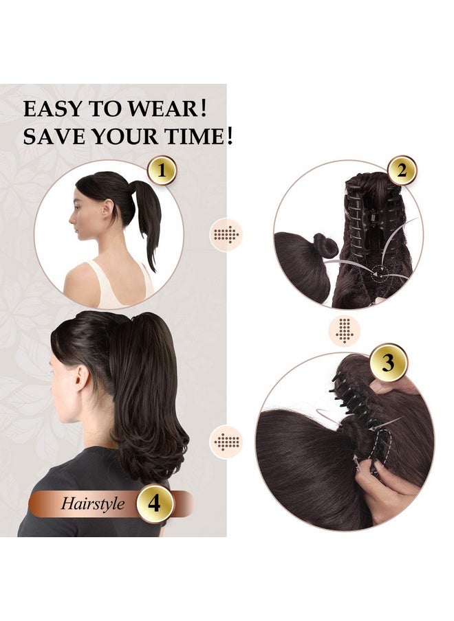 SOFEIYAN 13" Ponytail Extension Long Curly Ponytail Clip In Claw Hair Extension Natural Looking Synthetic Hairpiece For Women, Brown & Blonde  - Image 3