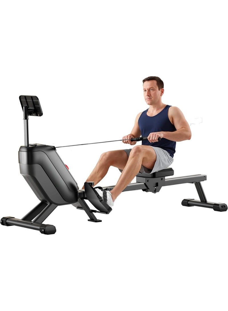 الكوتش آلة تجديف مغناطيسية تعمل بالبلوتوث مع سكة ​​انزلاق مزدوجة 16 مستوى من المقاومة الكهرومغناطيسية أقصى سعة وزن 120 كجم آلات تجديف متوافقة مع التطبيقات للاستخدام المنزلي - Image 1