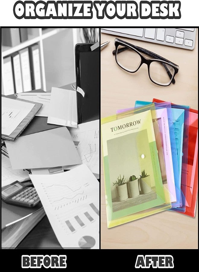 حقيبة تخزين ملفات وشهادات بحجم A4 و FS Legal من Shining Zon، متعددة الألوان، مزودة بزر كبس، مصنوعة من البلاستيك الشفاف لحفظ الأوراق والقرطاسية - عبوة من 10 قطع - Image 3