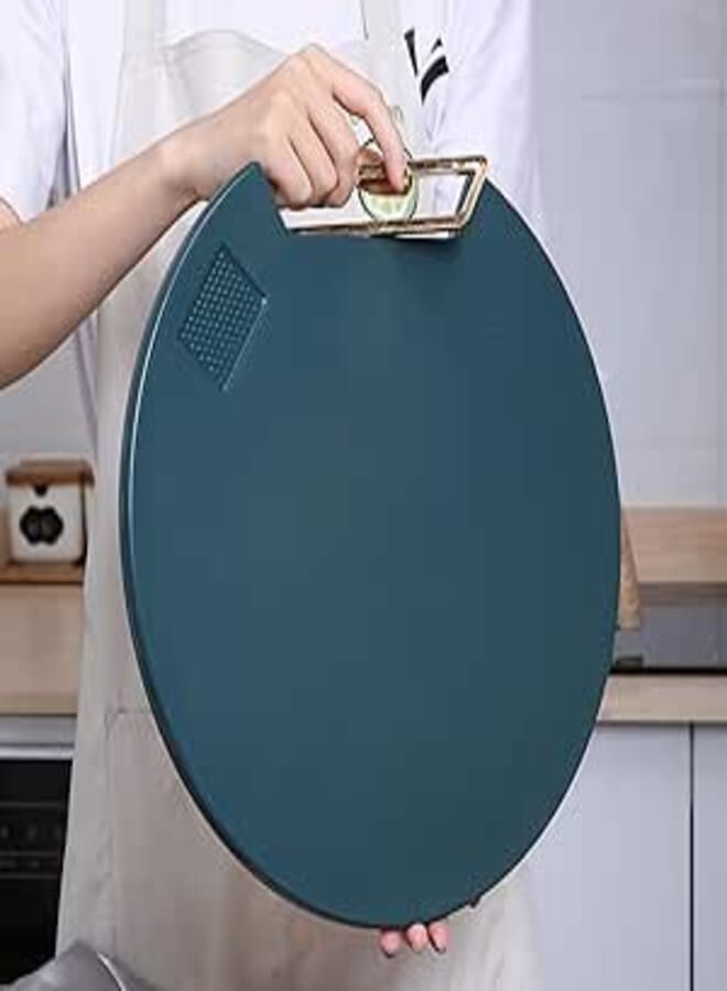 Euedue Dark Green Thick Round Cutting Board with Burnisher for Kitchen
