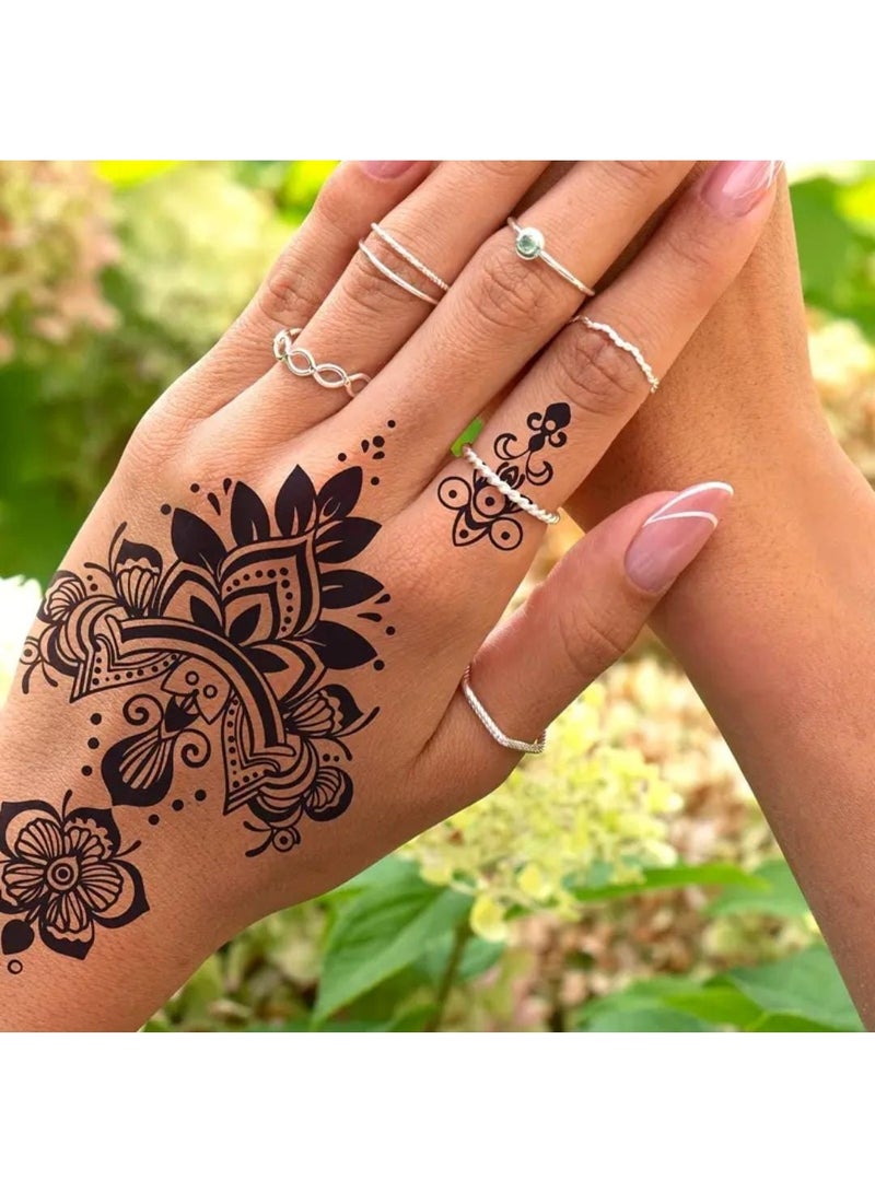بوليريوس 10 قطع من تاتو مؤقت أنيق باللون الأسود – تصميم ماندالا وزخارف زهرية لليدين للسيدات، مقاوم للماء لتزيين الجسم في الحفلات والأعراس والمهرجانات - Image 3