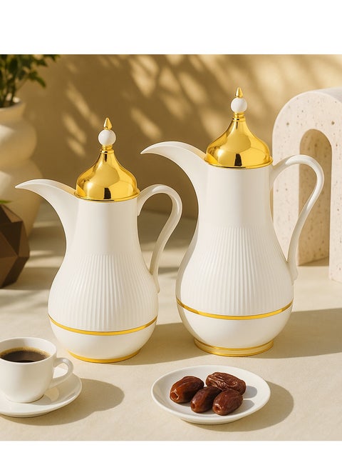 ِAlaska Dallah Flask Set 2-Piece White With Gold