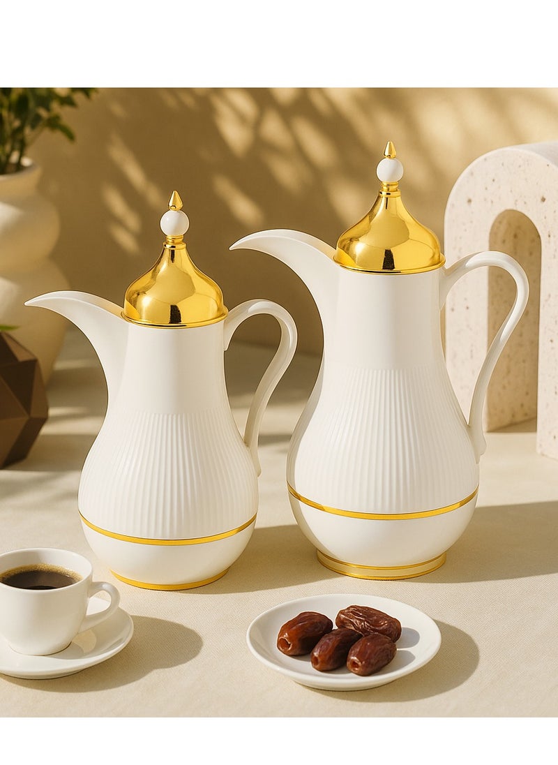 ALASKA - ِAlaska Dallah Flask Set 2-Piece White With Gold - Image 1