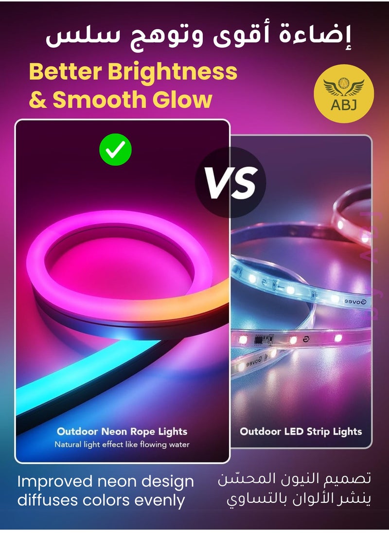ABJ - RGBIC Neon Rope Light, USB Powered, Waterproof LED Strip with APP, Remote, and Bluetooth Control, Music Sync, Voice Control, DIY, Flexible RGB Lights for Bedroom, Gaming, Outdoor Decor, Indoor Decor, TV Backlighting - Image 1