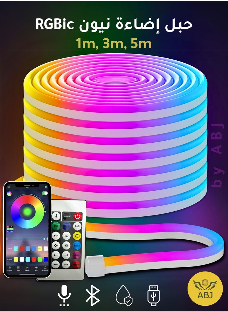 ABJ - RGBIC Neon Rope Light, USB Powered, Waterproof LED Strip with APP, Remote, and Bluetooth Control, Music Sync, Voice Control, DIY, Flexible RGB Lights for Bedroom, Gaming, Outdoor Decor, Indoor Decor, TV Backlighting - Image 1