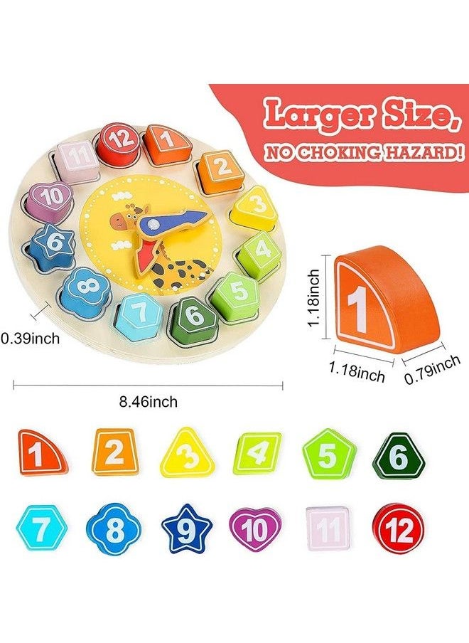 Seven Moon Wooden Shape Stacking And Sorting Block Puzzle Toy Early Learning Educational Toddler Gift For 3 Year+ Kids (Sorting Clock Multicolor)  - Image 3