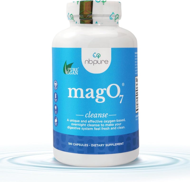 nbpure MagO7  Natural Colon Cleanse  Detox  Occasional Constipation Relief Stool Softening  Bloating Support for Men  Women  Ozonated Magnesium Oxide 180 Capsules - Image 1