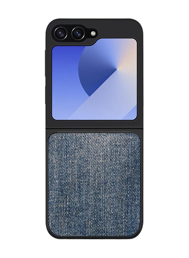 Stylizedd Rugged Black edge case for Samsung Galaxy Z Flip6, Slim fit Soft Case Flexible Anti Drop TPU Gel Thin Cover -  Dark Denim Print - Image 1