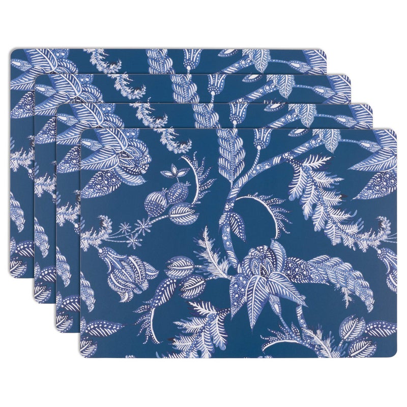 KAF Home House and Home Cork Placemats 16 x 12Inch Set of 4 Indigo Batik Floral Print