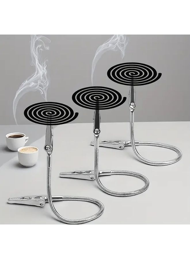 Heavy Duty Stainless Steel Mosquito Coil Holder Stand Adjustable Dual Alligator Clips Heat Resistant Anti Tilt Base Stable Coil Portable Indoor Outdoor Use Home Camping Patio Mosquito Coil Insect Repellent Outdoor Decor 3pcs - Image 1