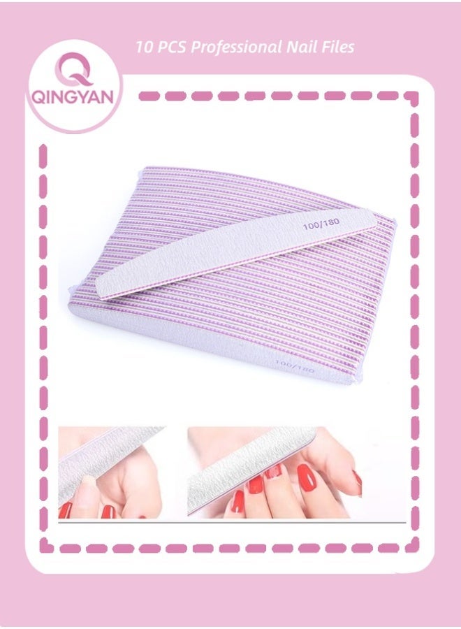 QINGYAN Nail File 10 PCS Professional Nail Files Double Sided Emery Board Nail Styling Tools Pet Grooming Tools for Home and Salon Use - Image 1