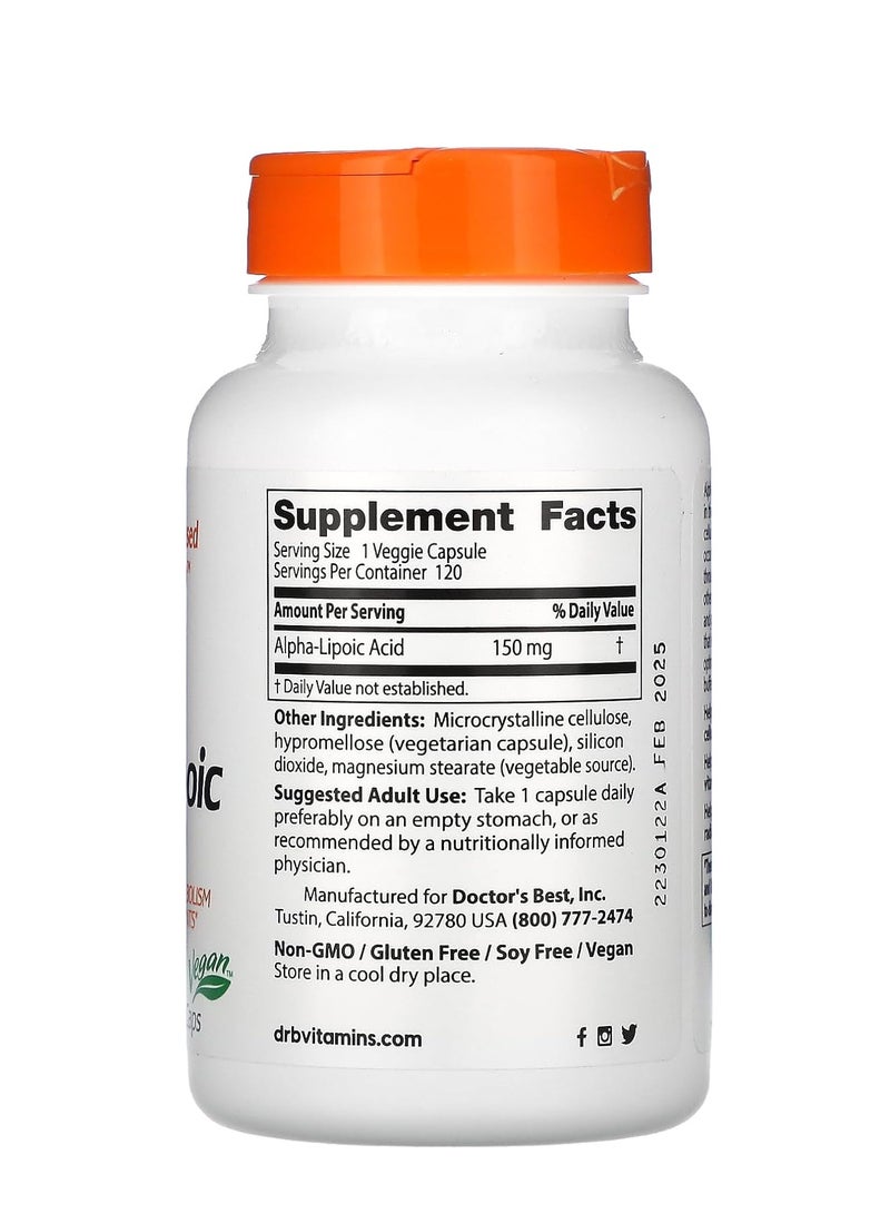 Doctor's BEST Alpha Lipoic Acid 150 mg 120 Caps - Anti-Aging Therapeutic Healthy Body Brain Mermory Support  - Image 2