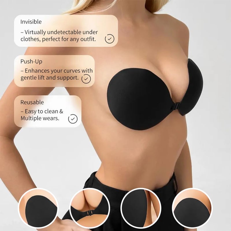 Sexy Code 1701 Invisible Adhesive Push-Up Bra Sticky Strapless Bra with Clear Halter Neck Strap for Backless Dresses/Tops(D413-Black-D - Image 4