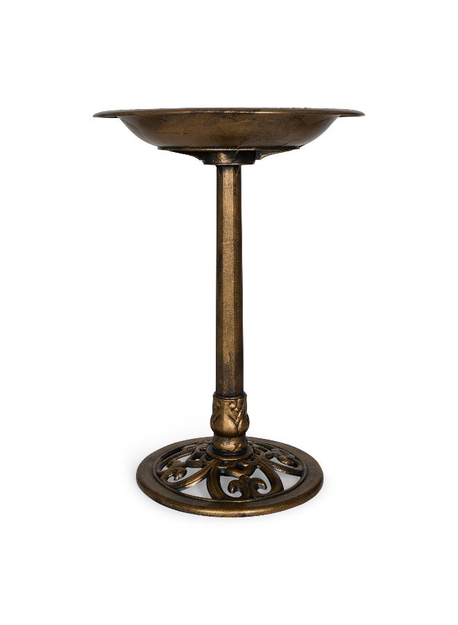 Outdoor Garden Bird Bath, Weather-Resistant Resin with Ground Stake, Bronze Finish, 46cm Height - Image 2