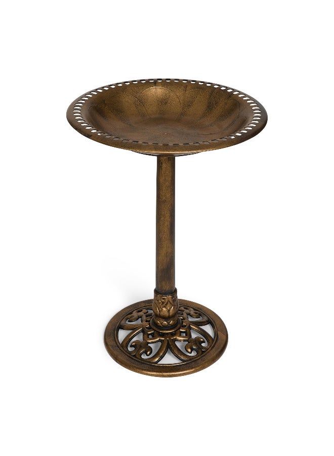 Outdoor Garden Bird Bath, Weather-Resistant Resin with Ground Stake, Bronze Finish, 46cm Height - Image 1