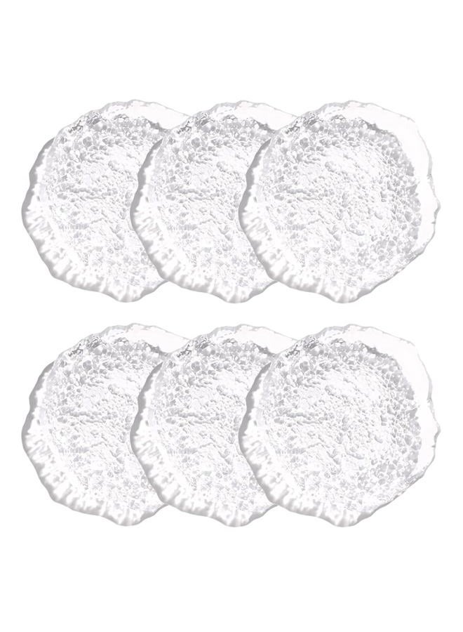 Coolcapis 6 pcs Textured Glass Plates Wavy Edge Decorative Clear Modern Hammered Ice Appetizer Plates Set. Glass Serving Tray Dinner Appetizer Artistic Dinnerware Frosted Elegant (Clear, Small (3.5in / 9cm)) - Image 1