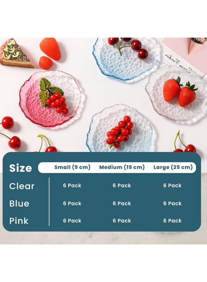 Coolcapis 6 pcs Textured Glass Plates Wavy Edge Decorative Clear Modern Hammered Ice Appetizer Plates Set. Glass Serving Tray Dinner Appetizer Artistic Dinnerware Frosted Elegant (Clear, Small (3.5in / 9cm)) - Image 3