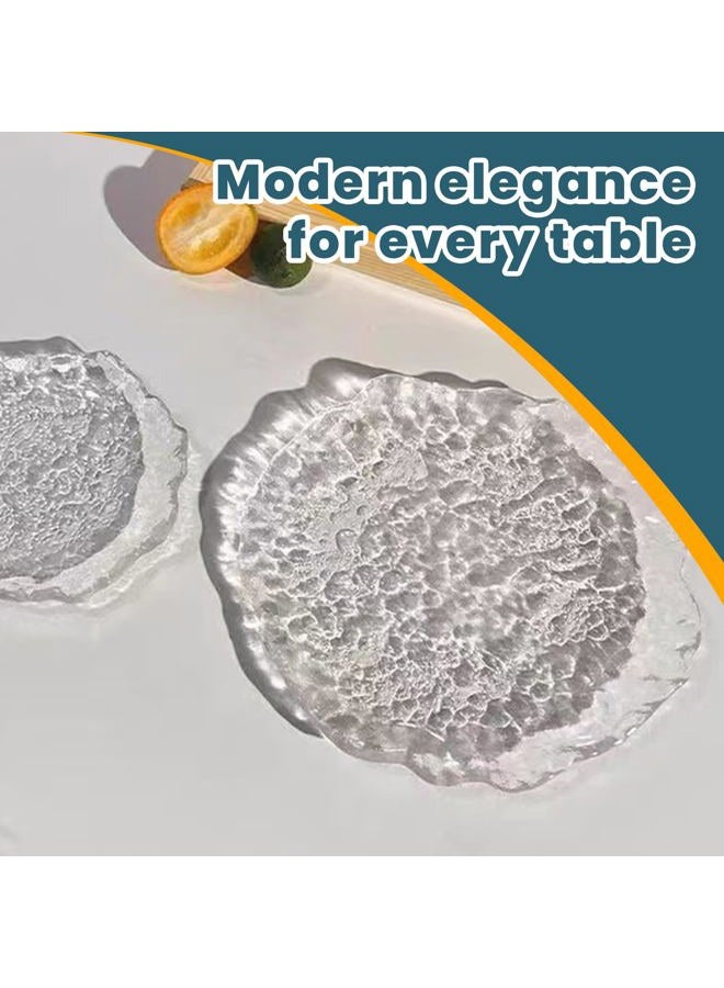 Coolcapis 6 pcs Textured Glass Plates Wavy Edge Decorative Clear Modern Hammered Ice Appetizer Plates Set. Glass Serving Tray Dinner Appetizer Artistic Dinnerware Frosted Elegant (Clear, Small (3.5in / 9cm)) - Image 5
