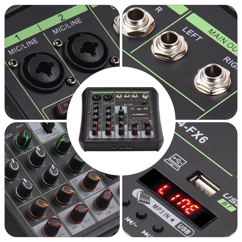 6 Channel Audio Mixer: Black, OTG & Bluetooth Connectivity, 48V Phantom Power, DSP Effects, Studio-Grade Sound Control for Live Streaming, Podcasting, Home Theater & Live Performances - Image 4