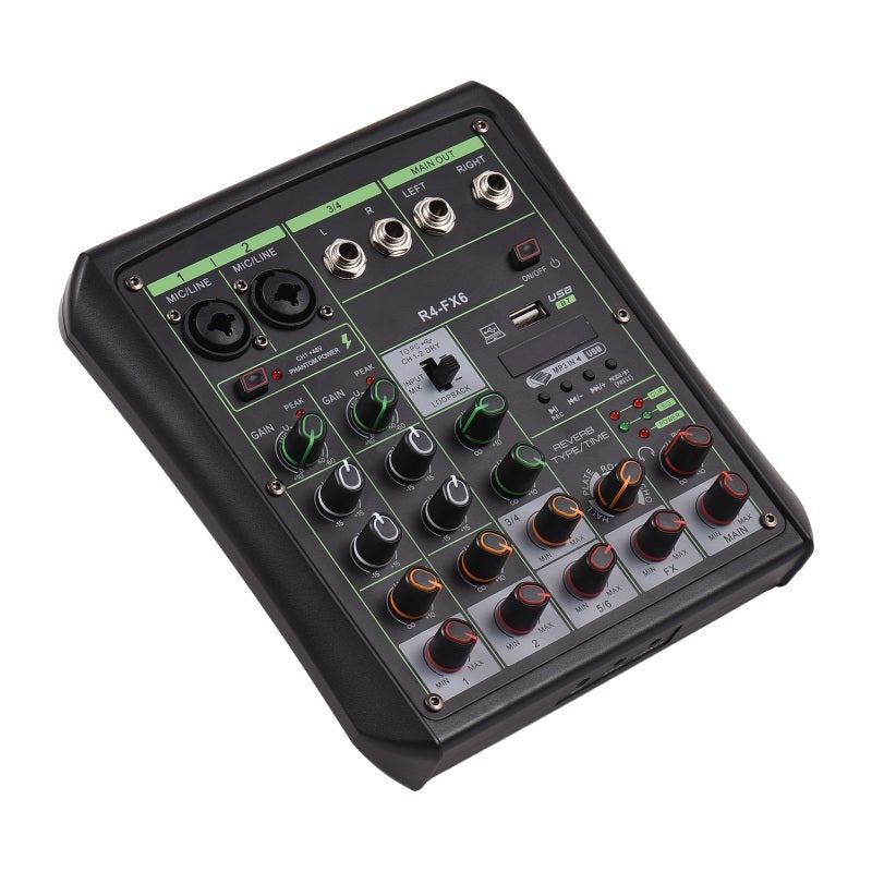 6 Channel Audio Mixer: Black, OTG & Bluetooth Connectivity, 48V Phantom Power, DSP Effects, Studio-Grade Sound Control for Live Streaming, Podcasting, Home Theater & Live Performances - Image 1