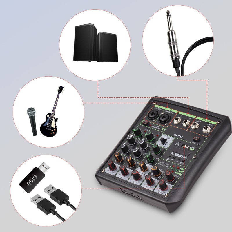 6 Channel Audio Mixer: Black, OTG & Bluetooth Connectivity, 48V Phantom Power, DSP Effects, Studio-Grade Sound Control for Live Streaming, Podcasting, Home Theater & Live Performances - Image 5