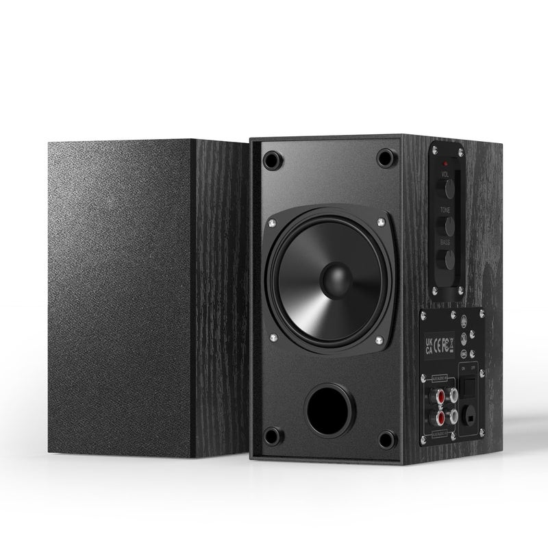 Elimavi 30W X 2 Powered Bookshelf Speakers - 3.5-RCA Input for Turntable, TV, PC, Record Player Speakers with 4 Inch Woofer & Wall Mounted - Image 1