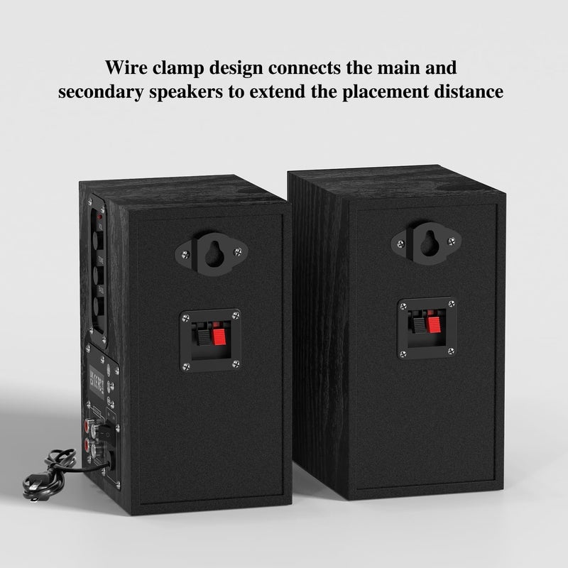 Elimavi 30W X 2 Powered Bookshelf Speakers - 3.5-RCA Input for Turntable, TV, PC, Record Player Speakers with 4 Inch Woofer & Wall Mounted - Image 4