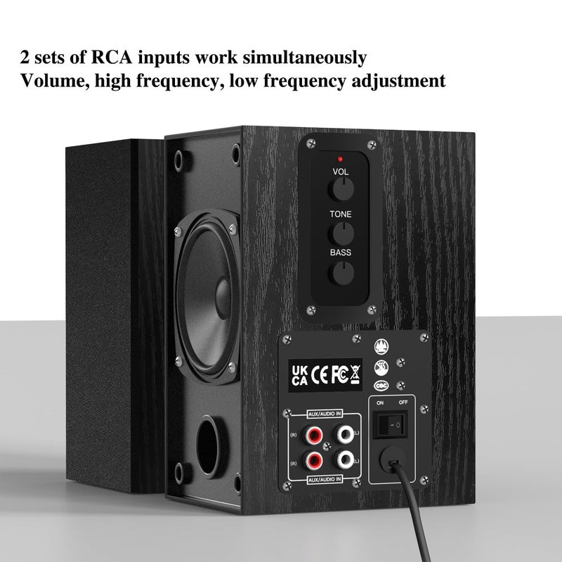 Elimavi 30W X 2 Powered Bookshelf Speakers - 3.5-RCA Input for Turntable, TV, PC, Record Player Speakers with 4 Inch Woofer & Wall Mounted - Image 5