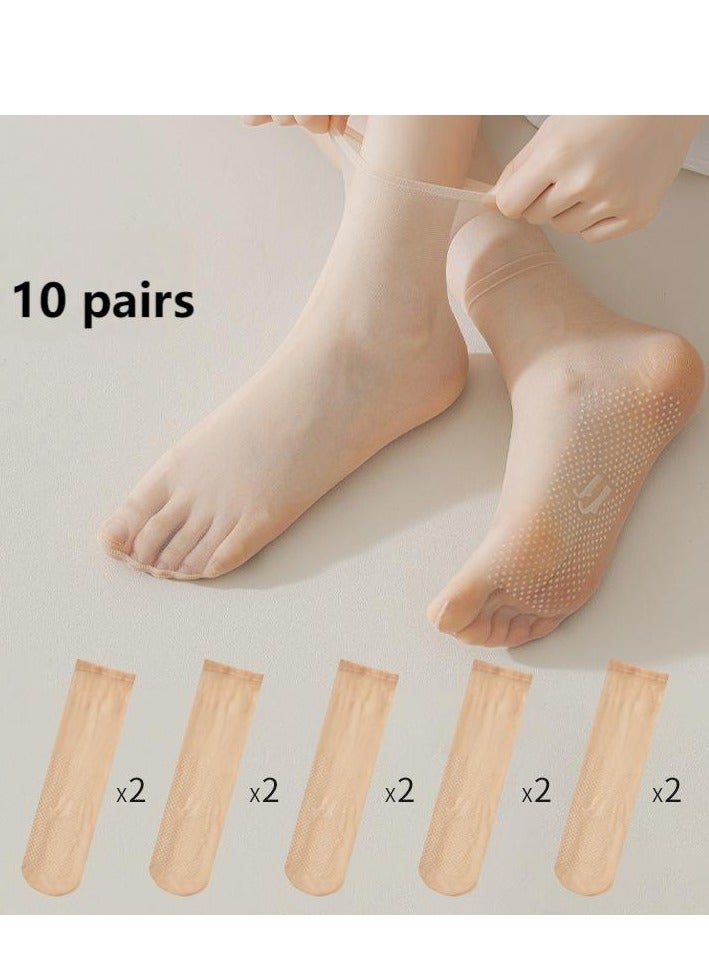 10 أزواج من جوارب الكاحل الشفافة النسائية، جوارب بلون البشرة، جوارب صيفية ناعمة ورقيقة للغاية، جوارب شفافة أنيقة للنساء بطول الكاحل - Image 1