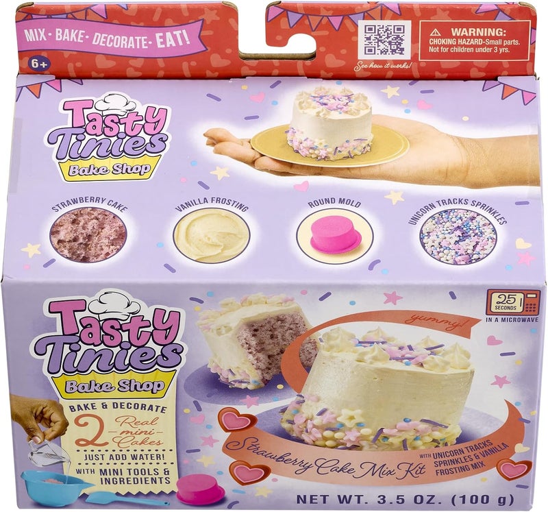 Goliath Tasty Tinies Bake Shop Strawberry Cake Mix Kit with Unicorn Tracks Sprinkles  Vanilla Frosting Mix  Bake  Decorate 2 Real Mini Cakes  Includes Mini Tools  Ingredients  Ages 6 - Image 1