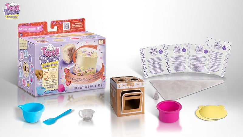 Goliath Tasty Tinies Bake Shop Strawberry Cake Mix Kit with Unicorn Tracks Sprinkles  Vanilla Frosting Mix  Bake  Decorate 2 Real Mini Cakes  Includes Mini Tools  Ingredients  Ages 6 - Image 2