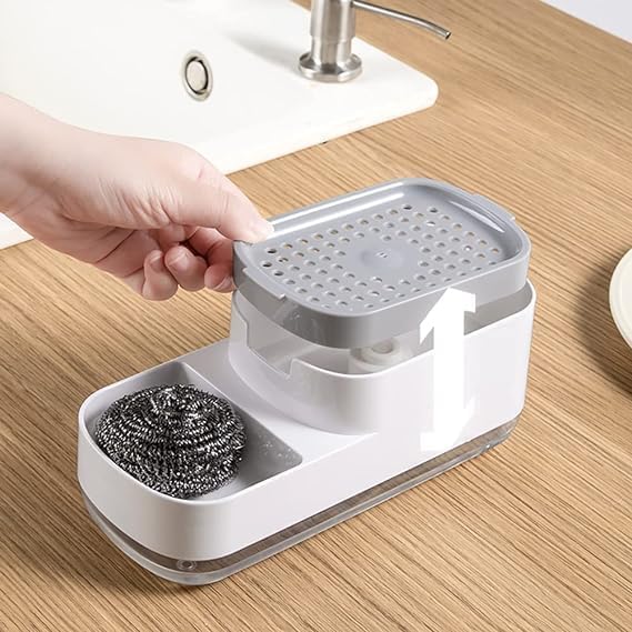Marve Dish Soap Liquid Dispenser Sponge Holder Dishwashing Soap Dispenser Kitchen Sink Countertop Dish Soap Pump Dispenser Soap Dispenser Dispenser for Kitchen Bathroom - Image 3
