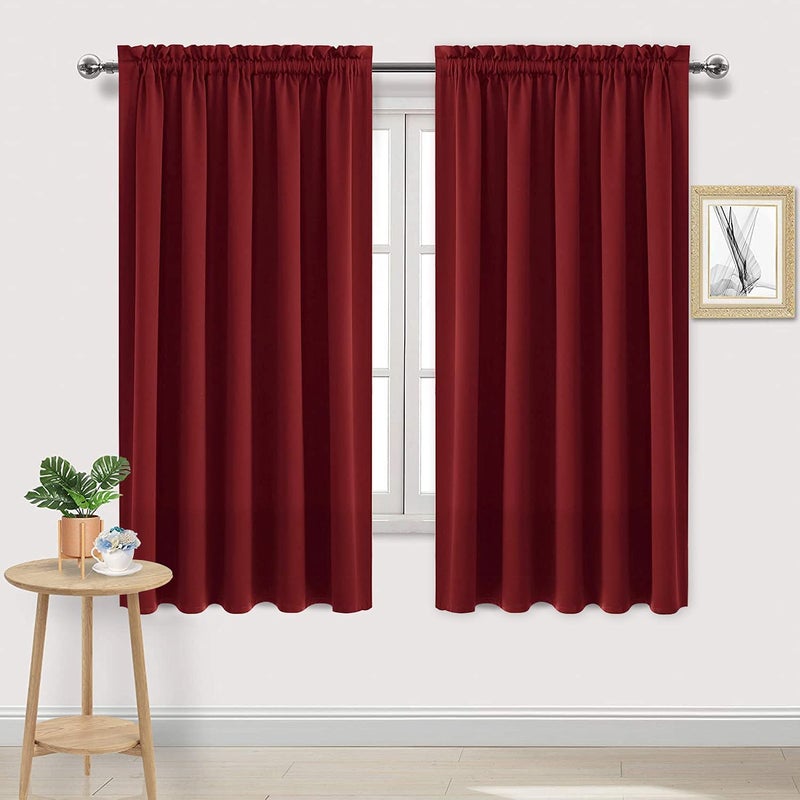 DWCN Burgundy Room Darkening Blackout Curtains  Thermal Insulated Privacy Energy Saving Window Curtain Drapes 42 x 63 inch Length Set of 2 Bedroom Living Room Curtains