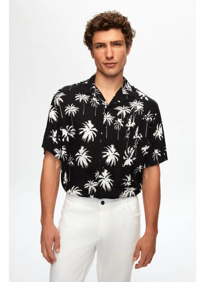D'S DAMAT Relaxeiyah Patterned Palm Tree Patterned Short Sleeve Summer Viscose Shirt 0HC02ORT10313